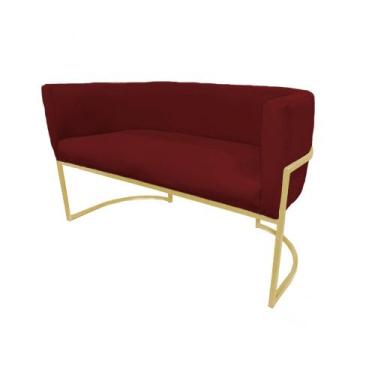 Imagem de Namoradeira Luana Base Metálica Dourada Suede Bordo - Vallisa Decor