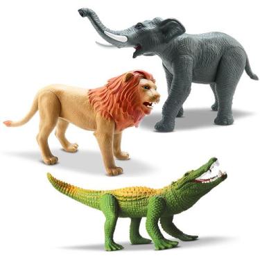 Imagem de 3 Unids Brinquedo Animal Realista Vinil Elefante Leão Crocod - Silmar
