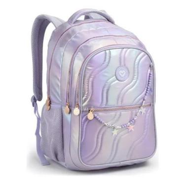 Imagem de Mochila Escolar Holográfica Waves Seanite Color Up Feminina, Lilás