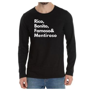 Imagem de Camiseta Manga Frase Rico Bonito Famoso Mentiroso - Loja Click Campus,