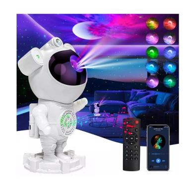 Imagem de Luminária Projetor De Luz Astronauta Lua Estrelas Galáxia Com Caixa de Som
