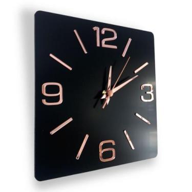 Imagem de Relógio de parede quadrado, preto, 25cm, Algarismos Cardinais cor Rosé