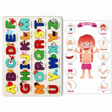 Imagem de Brinquedo Educativo Tabuleiro Abecedário e Quebra Cabeça Corpo Humano 