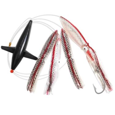 Imagem de OCEAN CAT Iscas de pesca de água salgada, bolsa macia para pesca com anzol 8/0 para Mahi Mahi Marlin Tuna Wahoo (#028-prata, 12,7 cm + 15,2 cm + 23 cm)
