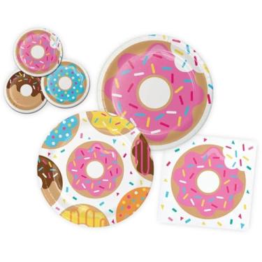 Imagem de Donut Party Pack, 16 Guests, Large Paper Plates, Small Cake Plates, Napkins, Assorted Designs