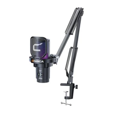 Imagem de Microfone Condensador USB COMICA EJoy Uni com Braço RGB para PC, PS4, PS5, Mac e Celular USB-C – Ideal para Podcast, Streaming, YouTube – Com Cancelamento de Ruído, Mudo e Monitoramento