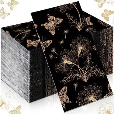 Imagem de Fumete 150 guardanapos dourados de dente-de-leão para convidados, guardanapos de borboleta, toalhas de mão descartáveis de 3 camadas, guardanapos para aniversário, casamento, festa de aniversário, chá