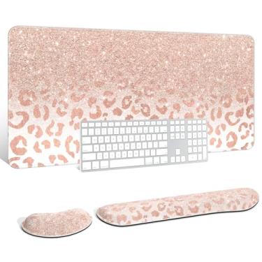 Imagem de Auhoahsil Mouse pad grande com descanso de pulso para teclado e mouse, suporte de pulso de espuma de memória ergonômico espesso e macio, tapete de mesa grande e longo 90 x 40 cm, para computador de