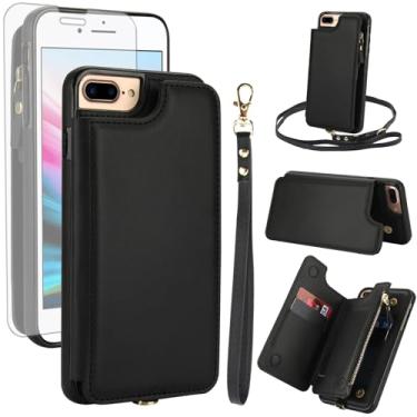 Imagem de Asuwish Capa de celular para iPhone 7plus 8plus 7/8 Plus capa carteira com zíper com protetor de tela de vidro temperado e bloqueio de RFID para cartão de crédito celular i Phone7s 7s + 7+ 8s 8+