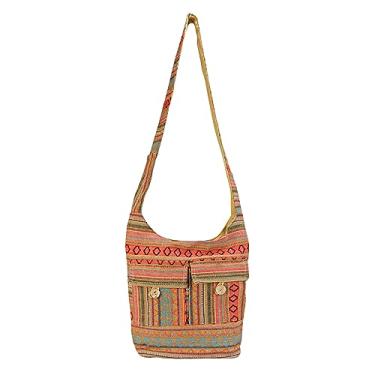 Imagem de LONGING TO BUY Bolsa tiracolo de algodão Hobo Sling Bag Handmade Messenger Bolsas de ombro para mulheres e meninas, Bege - Multi, Medium