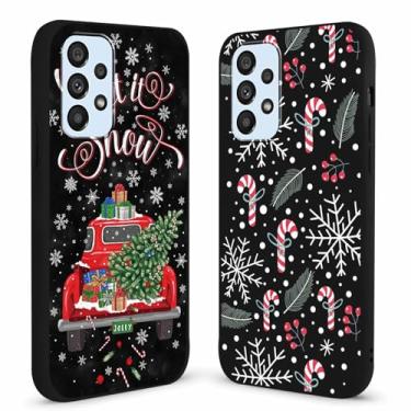 Imagem de Yomjew Pacote com 2 capas para celular Feliz Natal para Samsung Galaxy A53 5G 6,5 polegadas, linda árvore de Natal, Natal, carro, caminhão, doces, decoração, capa de TPU à prova de choque para meninas