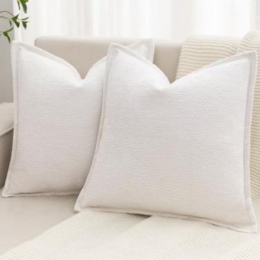Imagem de BAOLIZEGAO Capas de almofada decorativas brancas creme, 50 x 50 cm, conjunto de 2 capas de almofada de chenille aconchegantes e texturizadas, quadradas, macias, para sofá-cama