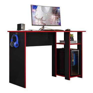 Imagem de Mesa Para Computador DMX-500 108cm PC Gamer Setup Preto Vermelho - Desk Design
