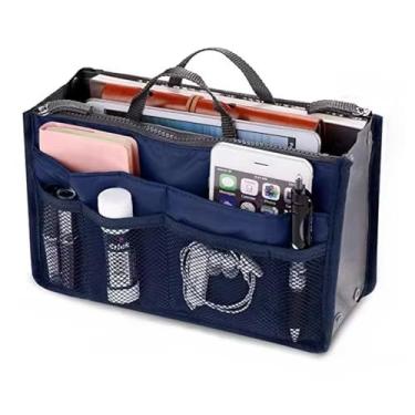 Imagem de Organizador de Bolsa Feminina, Nécessaire, Bolsa Organizadora, Azul Marinho, Multicompartimentos para Celular e Acessórios, Maquiagens, Viagem