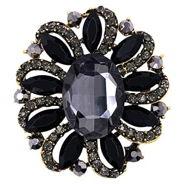 Imagem de SELOVO acessório de broche de strass de flor em tom dourado antigo Preto
