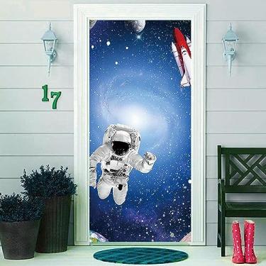 Imagem de DOTOOMA 35,4 x 72,8 polegadas Mystery Universe Planet Galaxy Yard Door Banner Sign Astronauta Rocket Earth Planet Astronomy Aerospace Banner Children Birthday Party Cake Table Decoration Studio Props