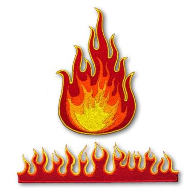 Imagem de Patchicon4u 2 peças Fireball Fire Flames Danger Warning Heat Burn Hot Rod Blaze Biker Iron Sew on Bordado Aplique Patch Retrô para Jeans Jaquetas Roupas