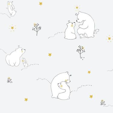 Imagem de Papel De Parede Fofura Baby Ursinhos Com Fundo Cinza Ff4002