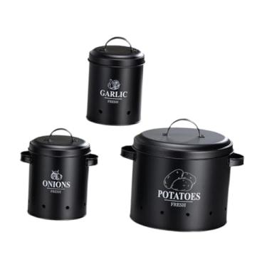 Imagem de Bothyi 3pcs vegetais armazenamento de armazenamento de batata lata multifuncional de cozinha de cozinha de cozinha para caramba para decoração de fazenda, Preto