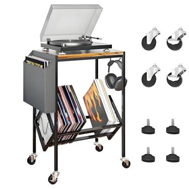 Imagem de Suporte para Toca-Discos de 2 NíVeis, Rack de Armazenamento de CD Gancho para Fones de Ouvido, Organizador de Discos de Até 200 áLbuns, Suporte Grande para Toca-Discos de Vinil, Mesa de Toca-Discos