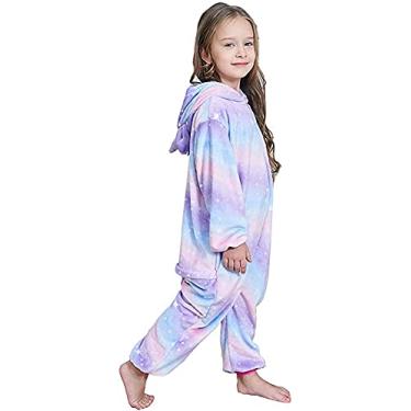 Imagem de Pijama infantil de unicórnio com estampa de animal, fantasia de cosplay de Halloween, presente para meninas e meninos, Bright Purple Galaxy, 6-8 Years