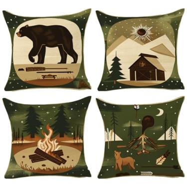 Imagem de Andreannie Pacote com 4 fronhas macias retrô vintage veado alce alce acampamento pelúcia fronha de almofada personalizada decorativa para sofá-cama fazenda quadrada 45,7 x 45,7 cm ambos os lados