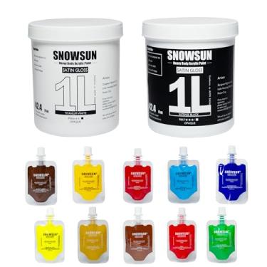 Imagem de SNOWSUN Tinta acrílica - tubos pretos (2000 ml/2,426.7 g), pigmentos ricos, tintas acrílicas para artistas profissionais - Materiais de arte para tela, madeira, rocha, argila, tecido, cerâmica,