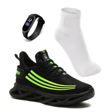 Imagem de Kit Tênis Masculino Esportivo Academia Caminhada Corrida Leve Confortavel com Meia e Relógio (VERDE, BR, Adulto, Numérico, 40)