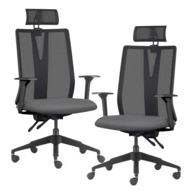 Imagem de Kit 2 Cadeiras Escritório Giratória Presidente Flow F02 Base Preta Cre