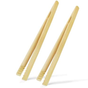 Imagem de 2 Pieces 100% Natural Bamboo Toast Tongs,10.2 Inches Long Tongs with Anti-slip Design,for Toaster,Fruits, Bread & Pickles, Kitchen Utensil, Salad, Pasta, Grilling, BBQ