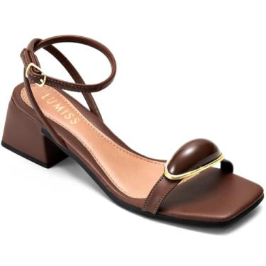 Imagem de Sandália Feminina Lumiss Salto Baixo Confortável Enfeite Metalizado Blogueira marrom40