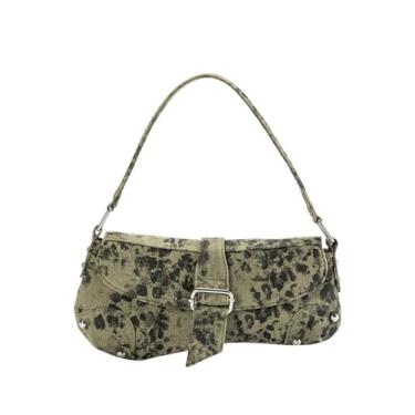Imagem de QWINEE Bolsa de ombro feminina Y2K com estampa de leopardo, bolsas retrô de guepardo, alça superior, fivela, bolsa para axilas, Verde militar, One Size