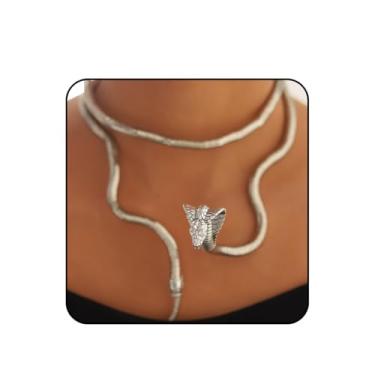 Imagem de Tgirls Colar de cobra para mulheres colares gargantilha dobrável pulseira punk cobra colar flexível acessório de fantasia (prata2)