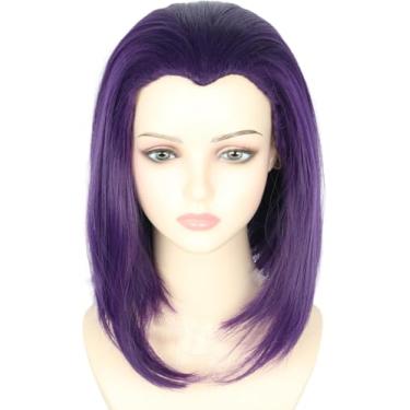 Imagem de LeMarnia Peruca de super-herói roxa feminina, peruca curta roxa bob para festa de Halloween, peruca cosplay roxa