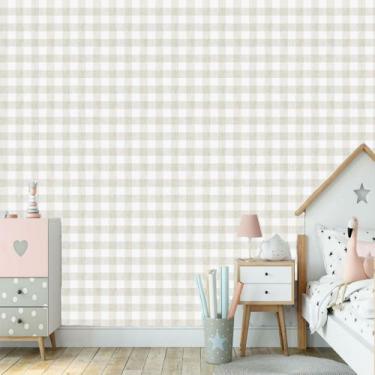 Imagem de Papel De Parede Xadrez Vichy Autocolante Quarto Infantil BEGE CLARO 3M
