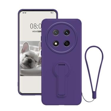 Imagem de Anlalish Compatível com Honor Magic 7 Lite, capa de silicone à prova de choque com cordão de pulso, capa de celular com proteção total para lente da câmera para Honor Magic 7 Lite com suporte (roxo