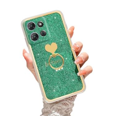 Imagem de Capa protetora à prova de choque para Motorola Moto G Power 5G 2025 com anel de coração Kickstand Glitter Slim Soft Silicone Bumper Capa protetora à prova de choque - Verde alpino