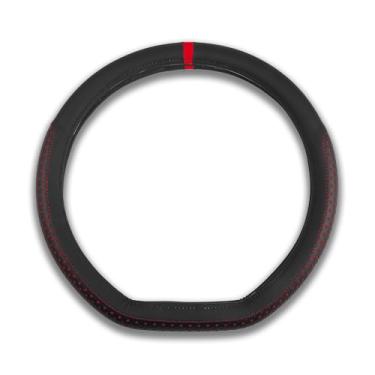 Imagem de Capa de volante de couro de microfibra estilosa tipo D WERK Full WERK, estilo esportivo, durável, antiderrapante, ajuste universal de 38 cm (vermelho)
