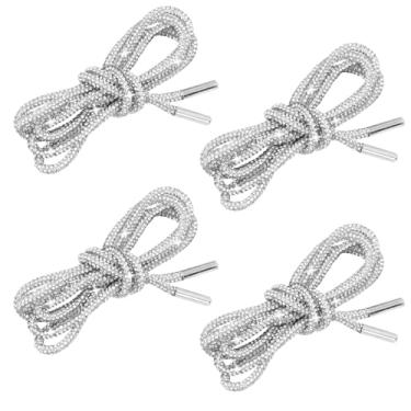 Imagem de Prebafo 4 peças de cadarços de strass com glitter – cadarços redondos brilhantes de cristal, corda brilhante para tênis, moletons com capuz, moletom e bolsas (cordões de substituição com cordão