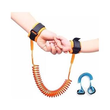 Imagem de Pulseira de Segurança para Crianças com Fio Espiral, 1,5m, Laranja e Azul, 2 Peças