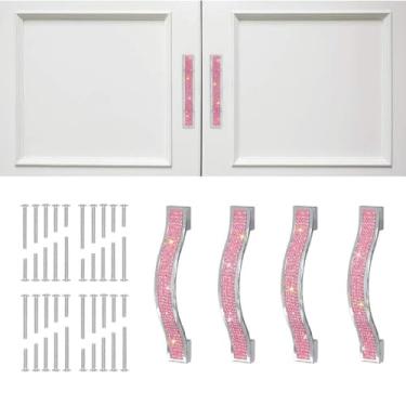 Imagem de MINGZAIQIPEI Puxadores de gaveta de diamante, 4 peças, puxador de cristal cintilante, armário, armário, armário, armário, porta, móveis, puxadores de hardware para casa, cozinha, banheiro (rosa, 11