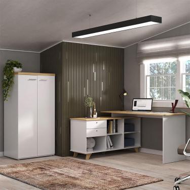 Imagem de Conjunto de Escrivaninha e Armário de Escritório 2 pt 2 gv Gold Toq Olmo e Branco