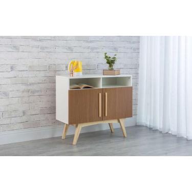 Imagem de Balcão Buffet Para Sala De Jantar Mdf Branco 2 Portas Freijó Com Nicho