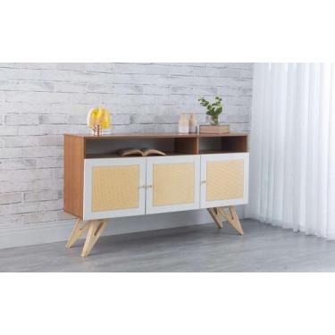 Imagem de Balcão Buffet Para Sala De Jantar Mdf Freijó Pés Taeda 3 Portas Com Ni