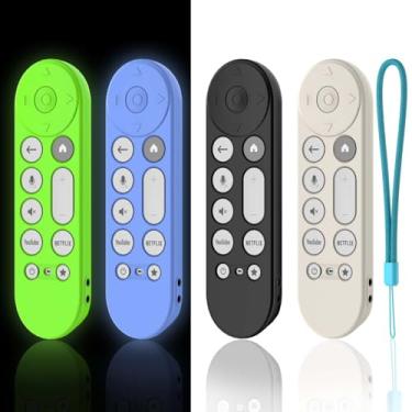 Imagem de [Pacote com 4] Capa de silicone para Google TV Streamer (4K) Voice Remote 2024, capa protetora antiderrapante/à prova de choque compatível com controle remoto de voz Google TV Streamer 4K com cordão
