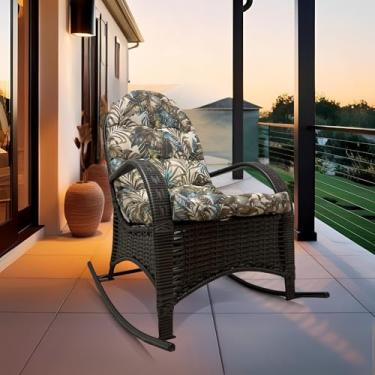 Imagem de Cadeira Balanço Com Almofada Poltrona Descanso Ergonômica para Varanda Área Externa Junco Espuma Macia Tecido Impermeável… (Floral Azul)