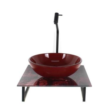 Imagem de Kit Cuba Vidro Redonda 10Mm Tampo Vidro 40Cm X 40Cm Mármore - Cubas E 