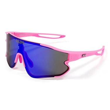Imagem de Óculos de Sol Ciclismo Feminino Hupi Bornio Rosa Lente Azul Espelhado, Cor: Rosa