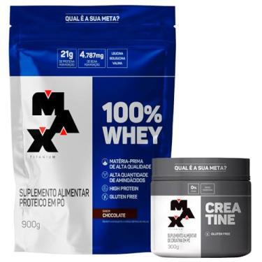 Imagem de Kit Whey 100% Concentrado Refil 900g + Creatina Monohidratada Pura 300g - Maxtitanium (Sabores, Chocolate)