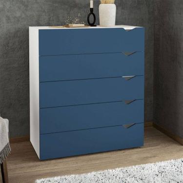 Imagem de Cômoda Porto 5 Gavetas Branco/Azul - Politorno